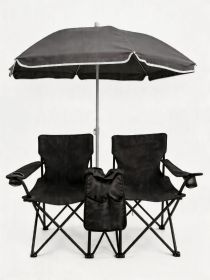 Portable Folding Picnic Chair Set with Umbrella, 2-Person Outdoor Camping Chairs Cup Holders, Foldable Beach Chair Set for Patio, Camping, Backya