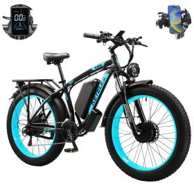 Electric Bike KETELES 48V 23AH Dual Motor 1000W*2 26"*4.0 MTB (Color: Blue)